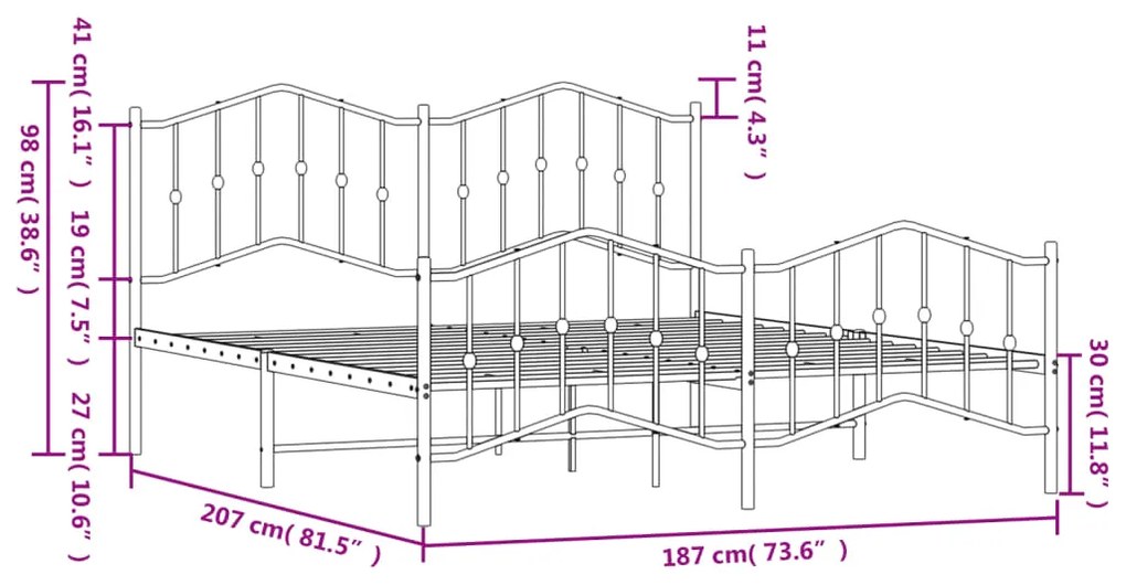 Estrutura de cama com cabeceira e pés 180x200 cm metal preto