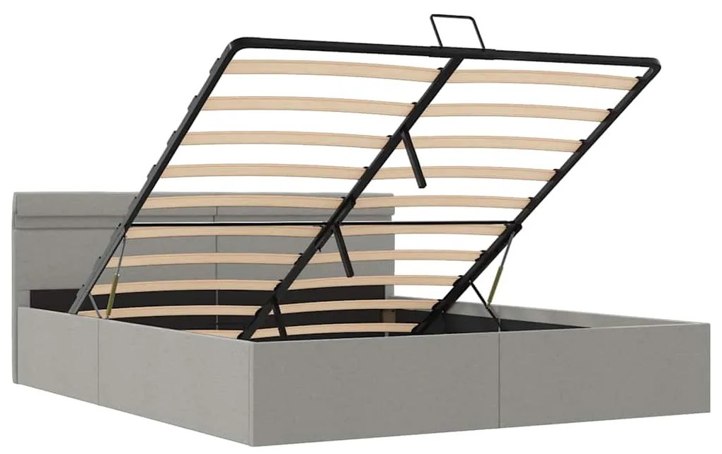 Cama hidráulica c/ arrumação LED 160x200 cm tecido cinza-claro