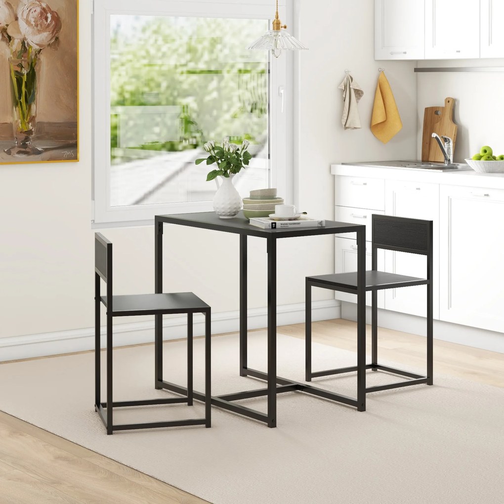 Conjunto de mesa e cadeiras, mesa de jantar de 3 peças com 2 cadeiras encaixáveis, para cozinha, sala de estar ou casa, preto