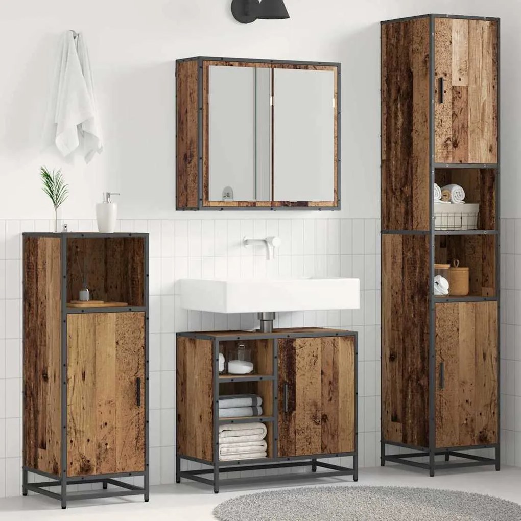 vidaXL Conjunto de Móveis para Banheiro com porta 3 pcs Madeira Antiga