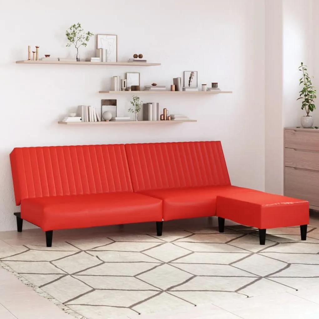 Sofá-cama 2 lugares c/ apoio de pés couro artificial vermelho
