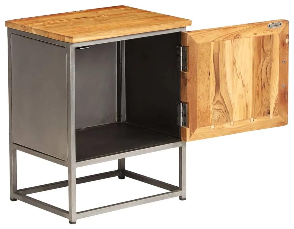 Mesa de cabeceira madeira de teca reciclada e aço 40x30x50 cm