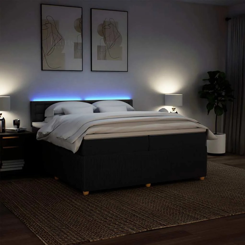 Cama com molas/colchão 200x200 cm tecido preto