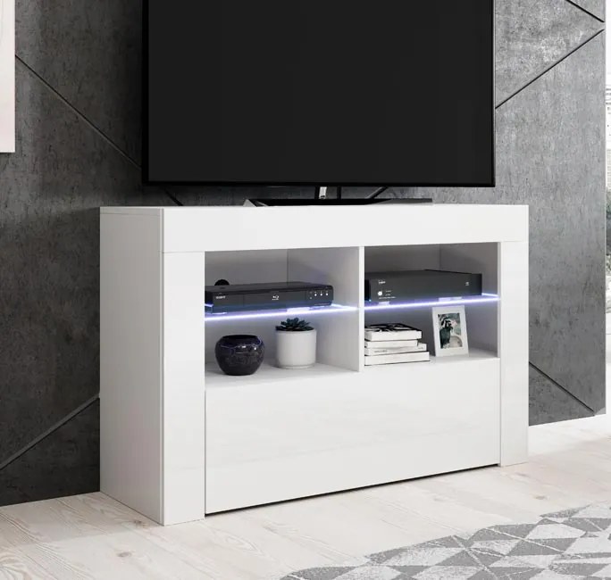 Móvel TV Aguiar – 100x65 cm – Branco Brilho com Porta Abatível e LED A