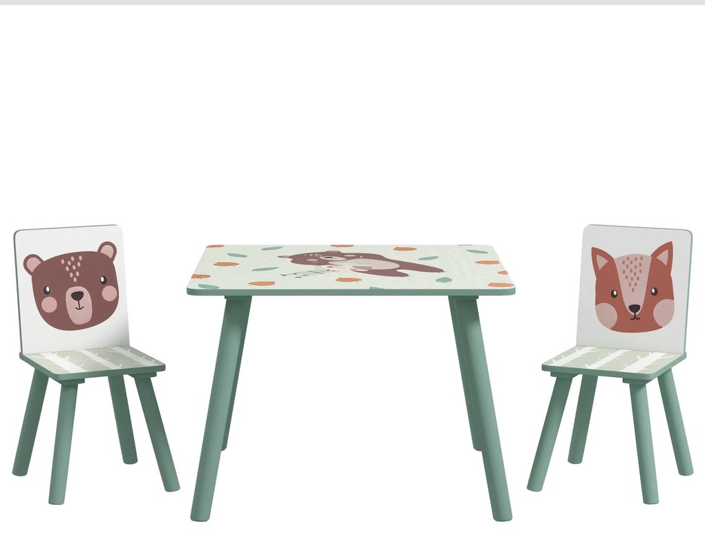 ZONEKIZ Conjunto de Mesa e Cadeiras para Crianças de 3 Peças Mesa Infantil com 2 Cadeiras Conjunto de Móveis para Atividades Verde