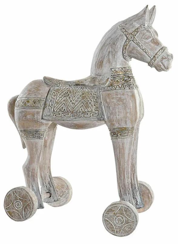 Figura Decorativa DKD Home Decor 8424001847884 Cavalo Acabamento envelhecido Dourado Branco Ferro Madeira de albasia (42 x 22 x