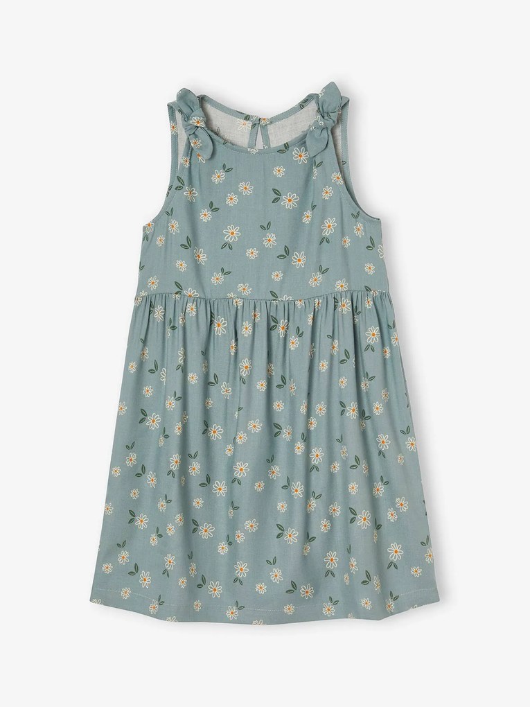 Vestido sem mangas, estampado, com laços, para menina   verde-salva