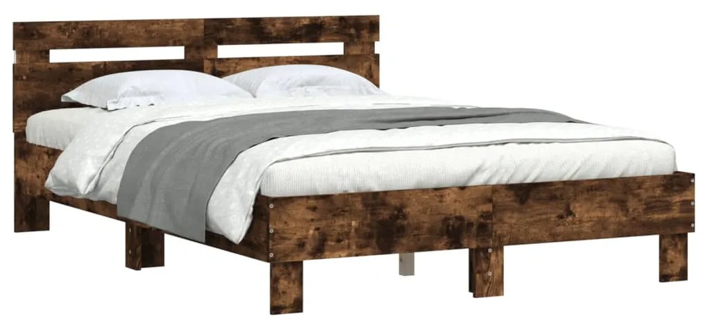 Estrutura cama c/ cabeceira/luzes LED 120x200cm carvalho fumado