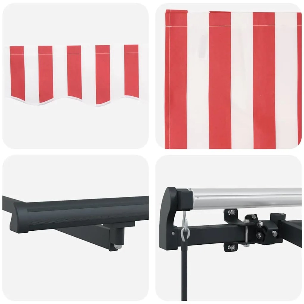 Toldo Retrátil Manual Vermelho e Branco e Antracite 3.5 x 2 m