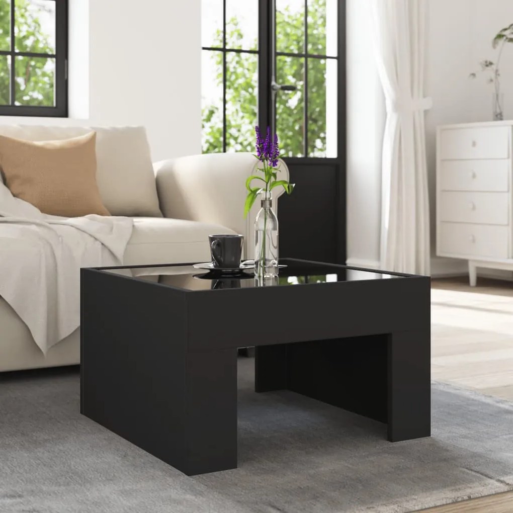 Mesa de centro luzes LED Infinity 50x50x30 cm preto