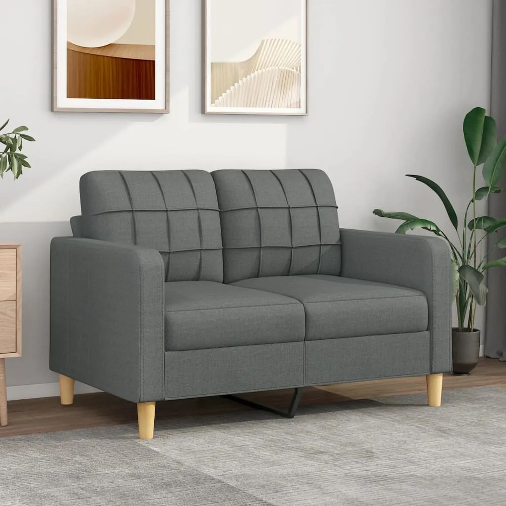 359084 vidaXL Sofá de 2 lugares em tecido 120 cm cinzento-escuro