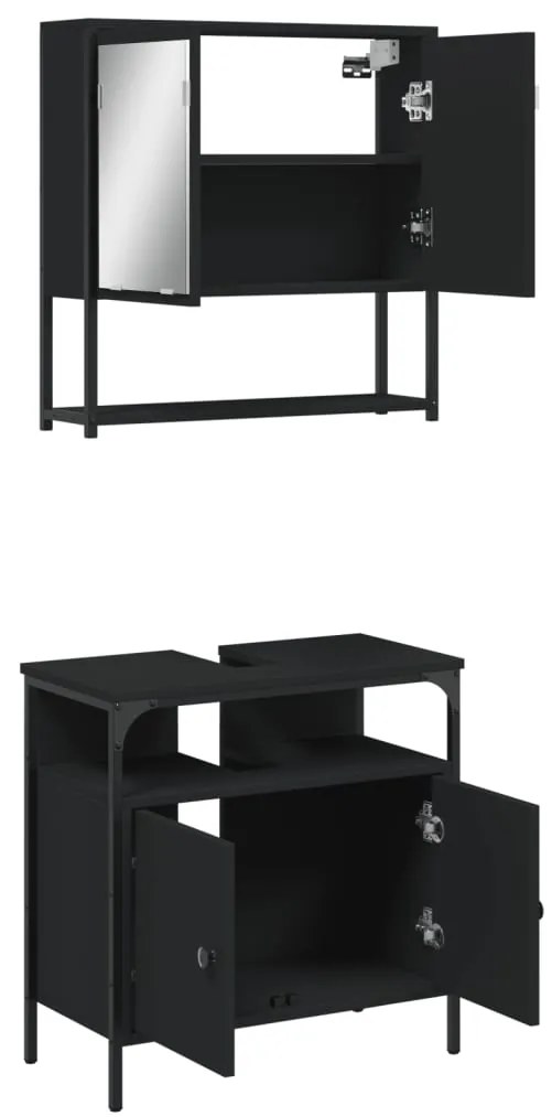 2 pcs conjunto móveis casa de banho derivados de madeira preto