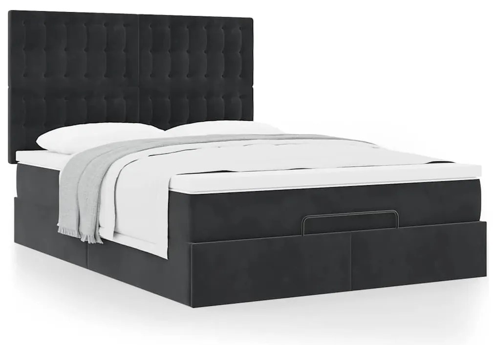 Estrutura de cama otomana com colchões 140x190 cm veludo preto