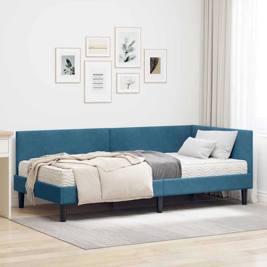 vidaXL Estrutura de Cama de Canto com Colchão Outros 2 pcs Azul Veludo