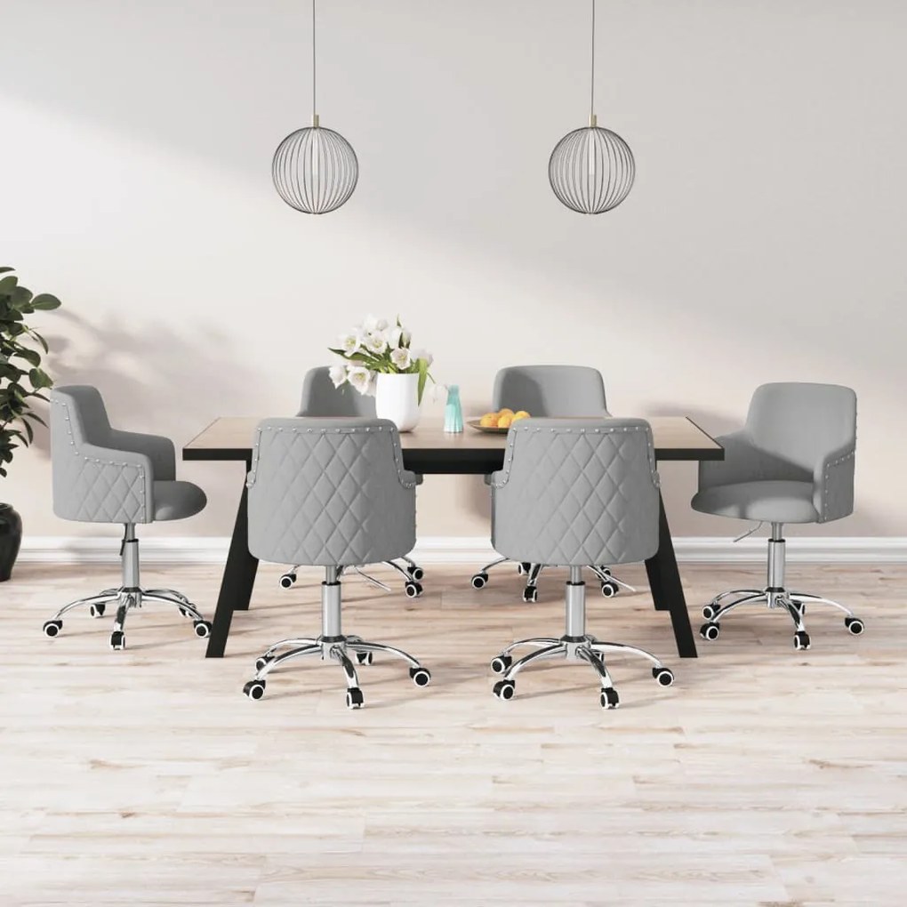 vidaXL Cadeiras de jantar giratórias 6 pcs tecido cinzento-claro