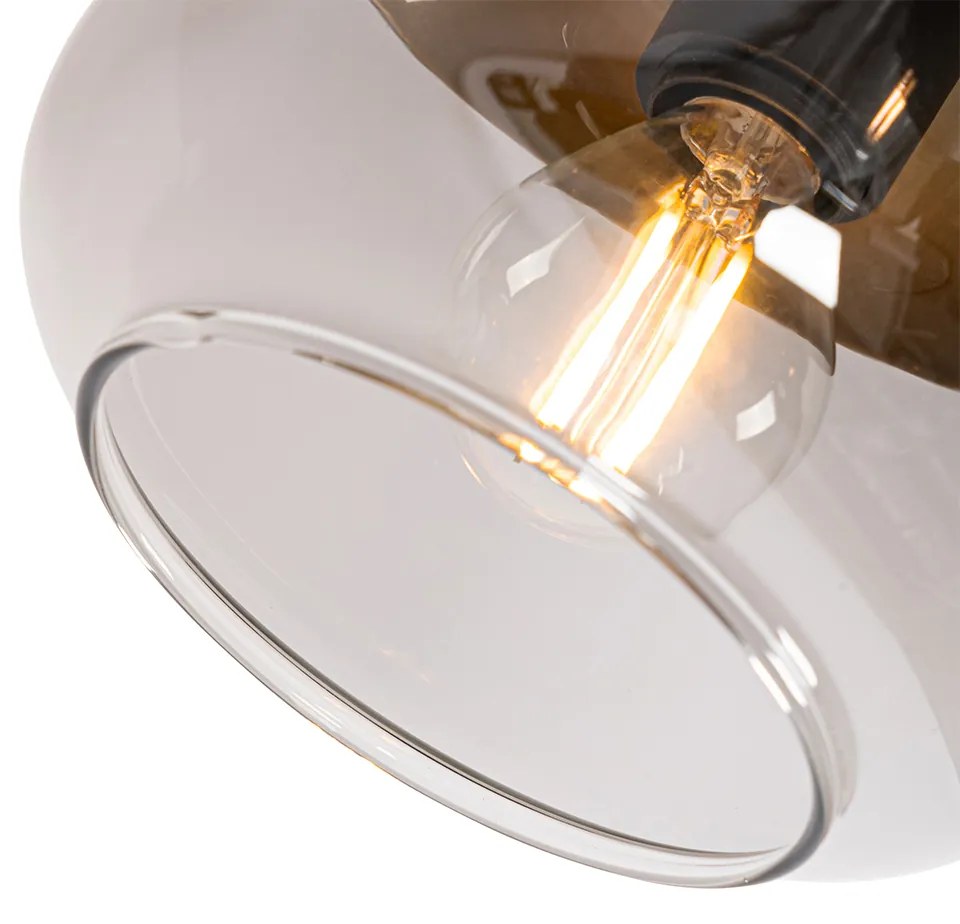 Candeeiro de teto design preto com dourado e vidro fumê 3-luzes redondo - Kyan Design