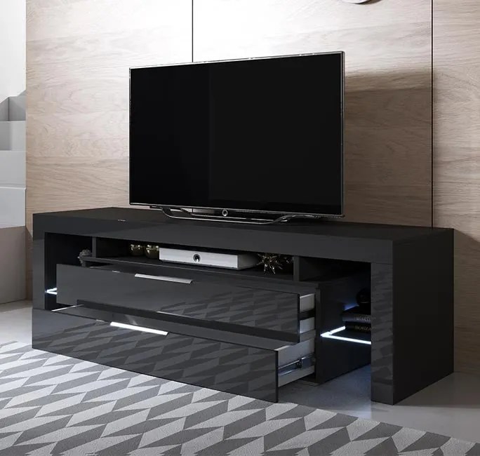 Móvel de TV Neyla com 2 Gavetas de 160cm - Preto Brilhante - Design Mo