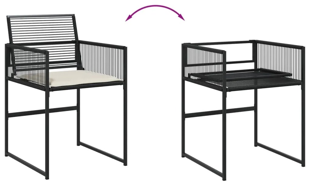 15 pcs conjunto de jantar p/jardim com almofadões vime PE preto