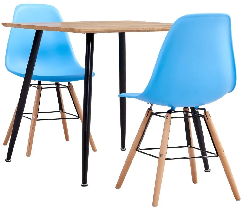 vidaXL 3 pcs conjunto de jantar plástico azul