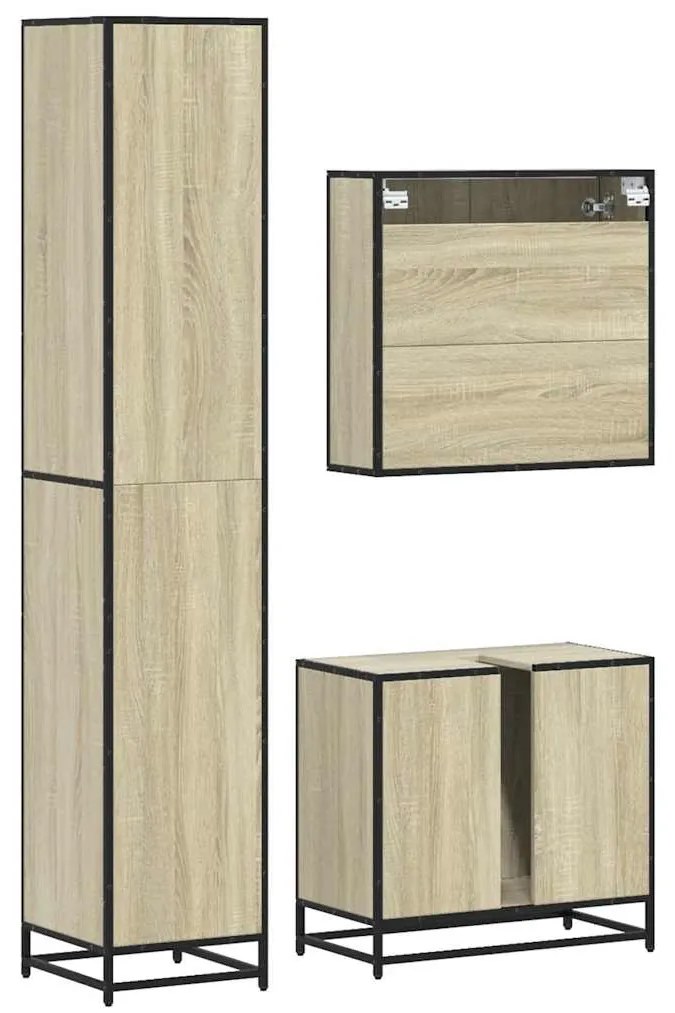 3 pcs conj. móveis casa banho derivados madeira carvalho sonoma