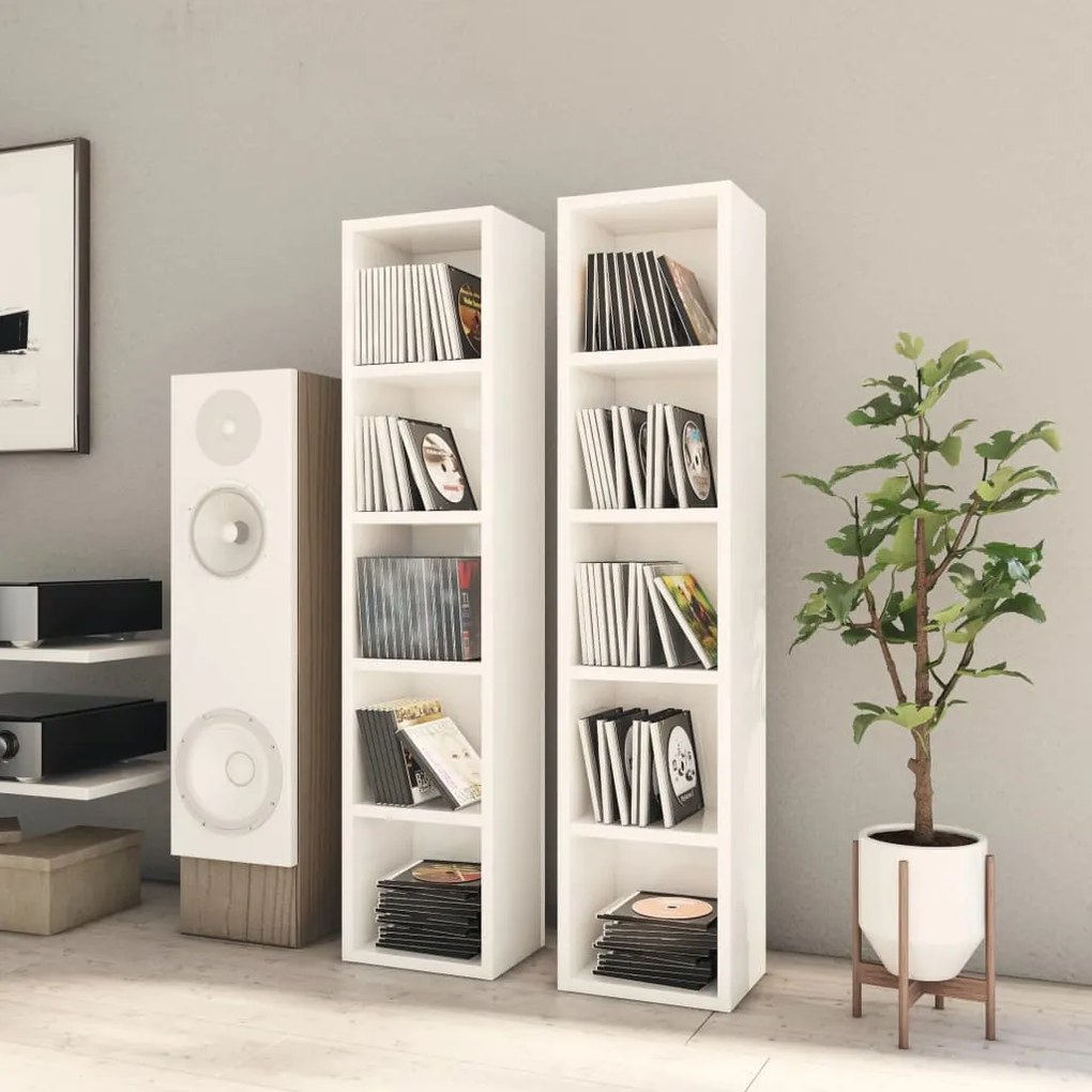 802702 vidaXL Armários CD 2 pcs 21x16x93,5cm contraplacado branco brilhante
