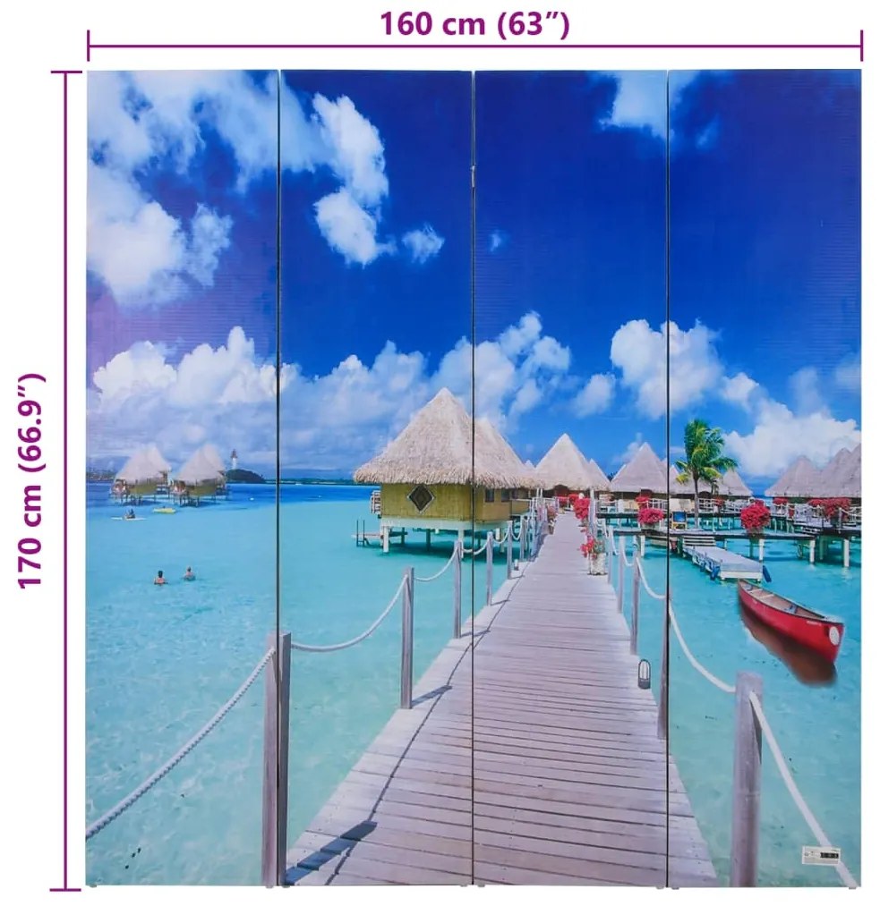 Biombo dobrável com estampa de praia 160x170 cm