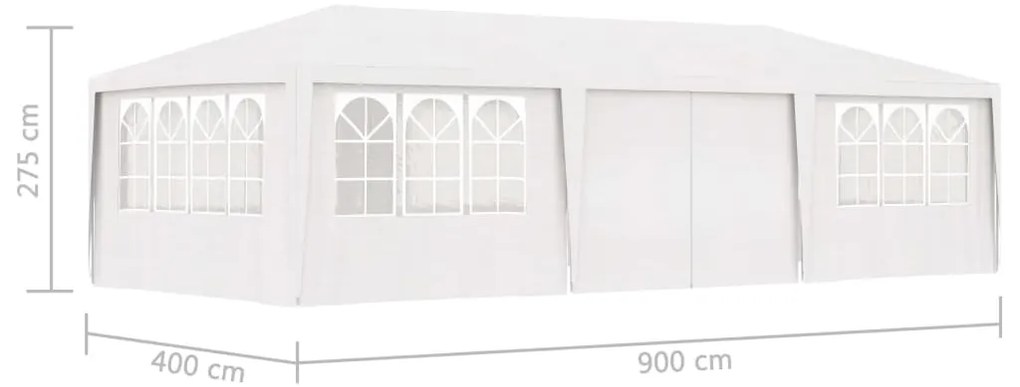 Tenda festas profissional + paredes laterais 4x9m 90g/m² branco