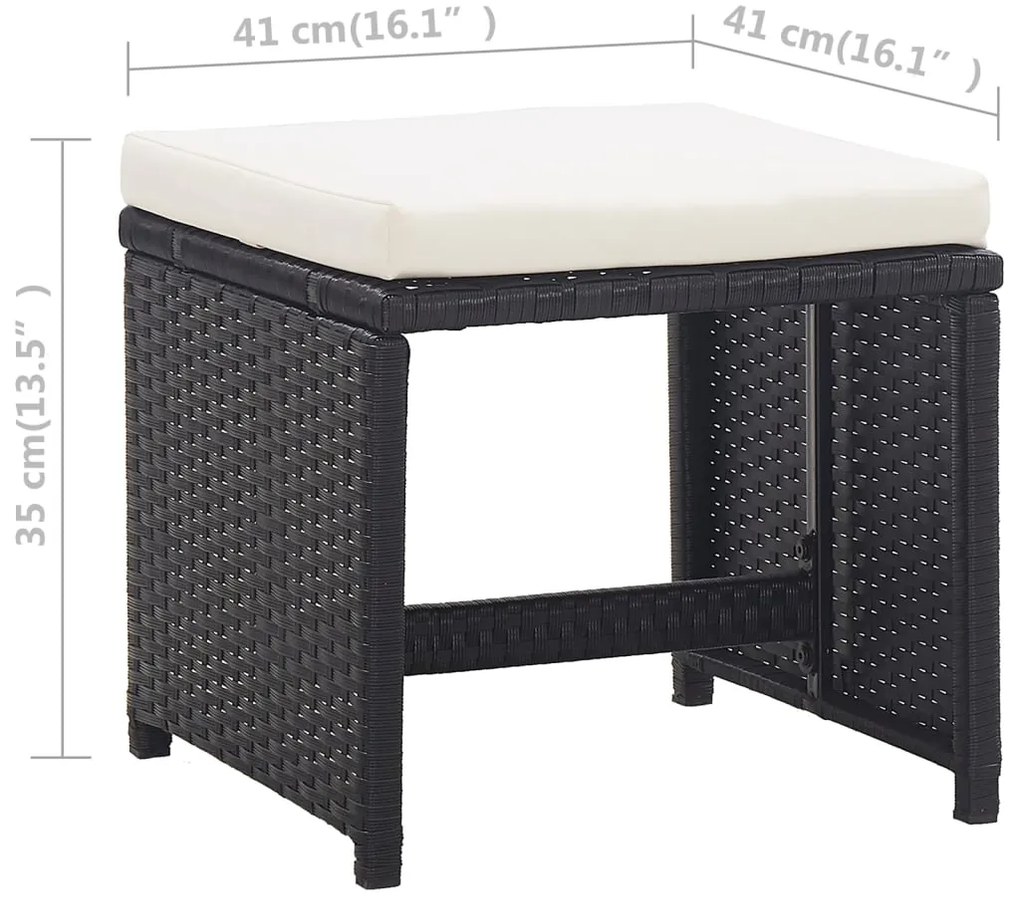 11 pcs conjunto jantar exterior com almofadões vime PE preto