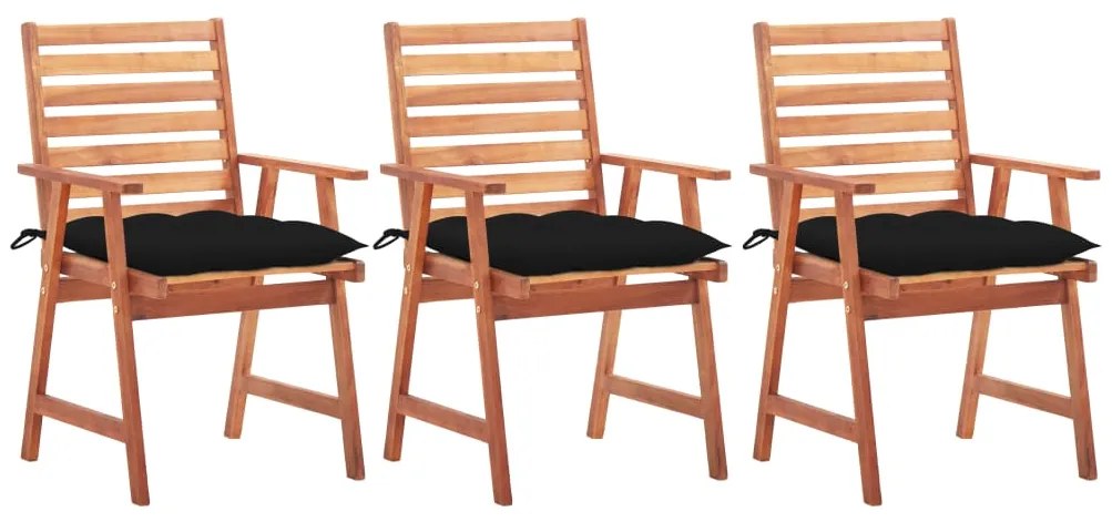 vidaXL Cadeiras de jantar p/ jardim 3 pcs c/ almofadões acácia maciça