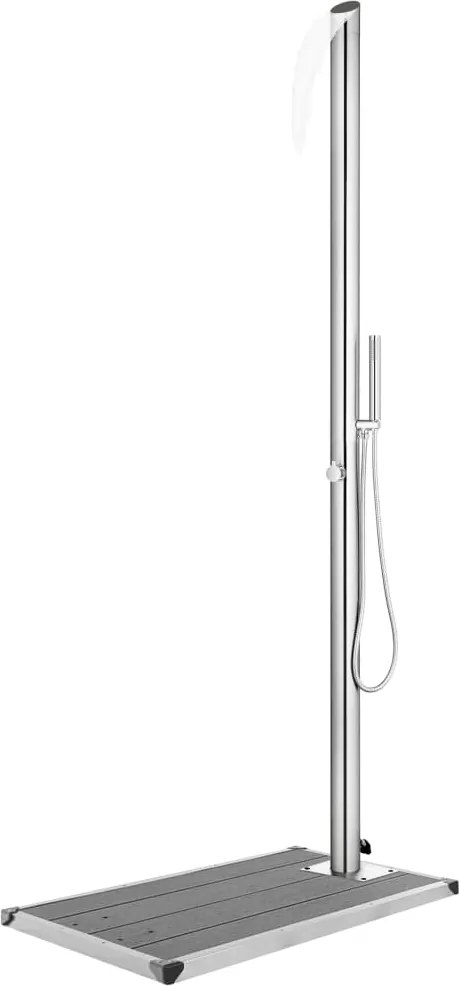vidaXL Chuveiro de jardim c/ base cinzenta 225 cm aço inoxidável
