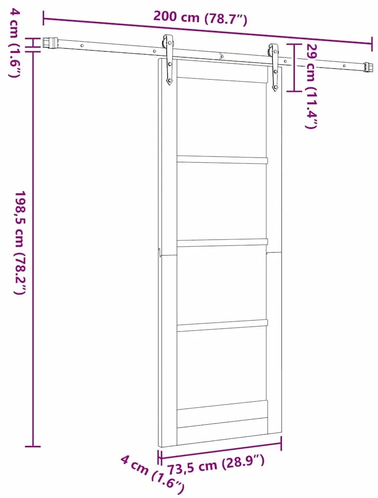 Porta Deslizante vidaXL com Conjunto de Ferragens 73.5x198.5 cm Madeir