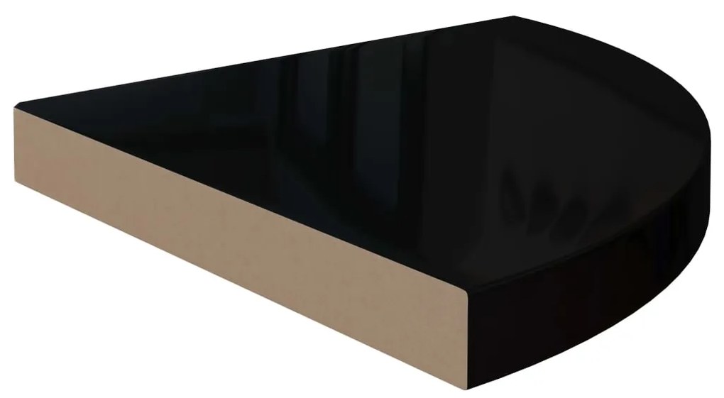 Prateleira de canto suspensa 35x35x3,8 cm MDF preto brilhante