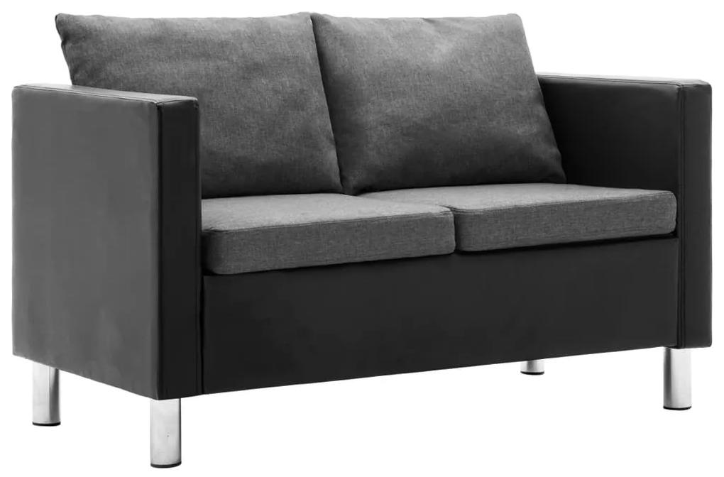 Sofá de 2 lugares em couro artificial preto e cinzento claro