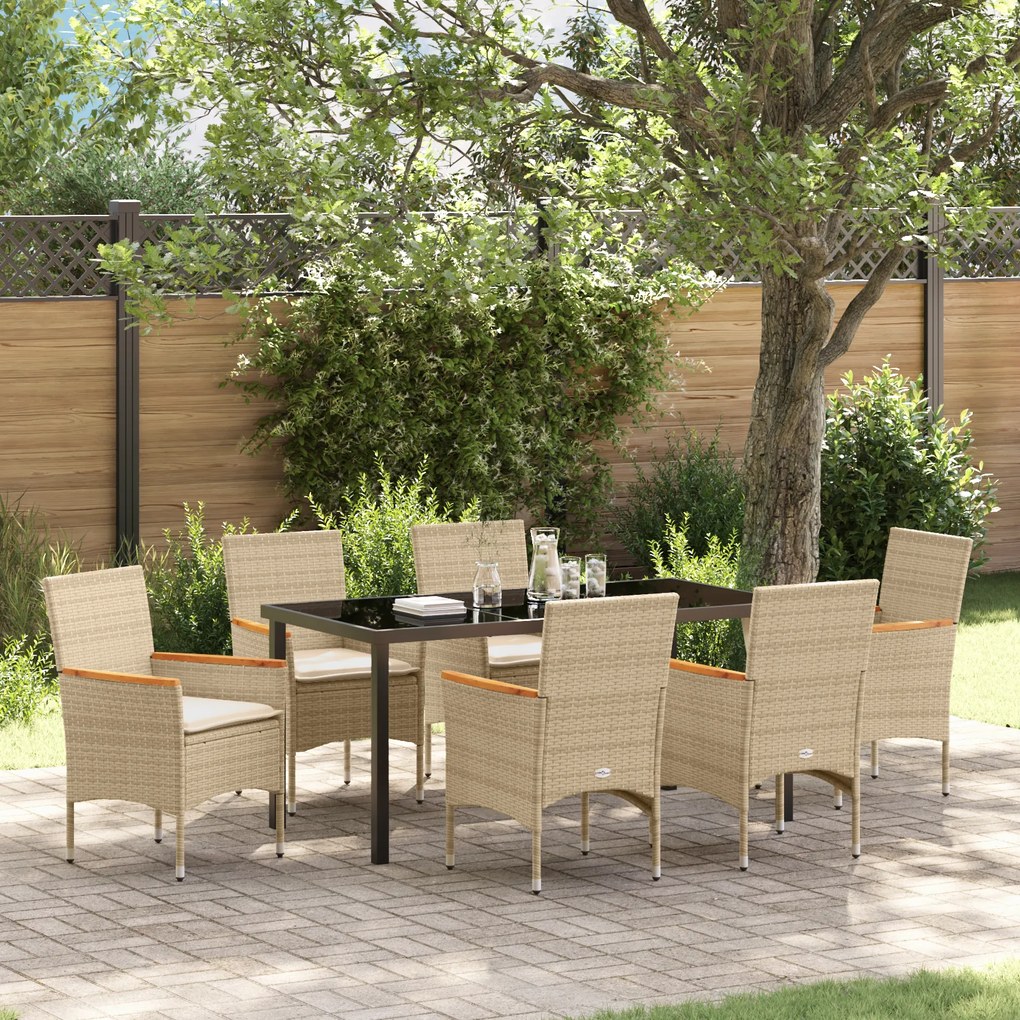 Conjunto de Jantar de Jardim vidaXL com Almofadas Bege em Vime Sintético