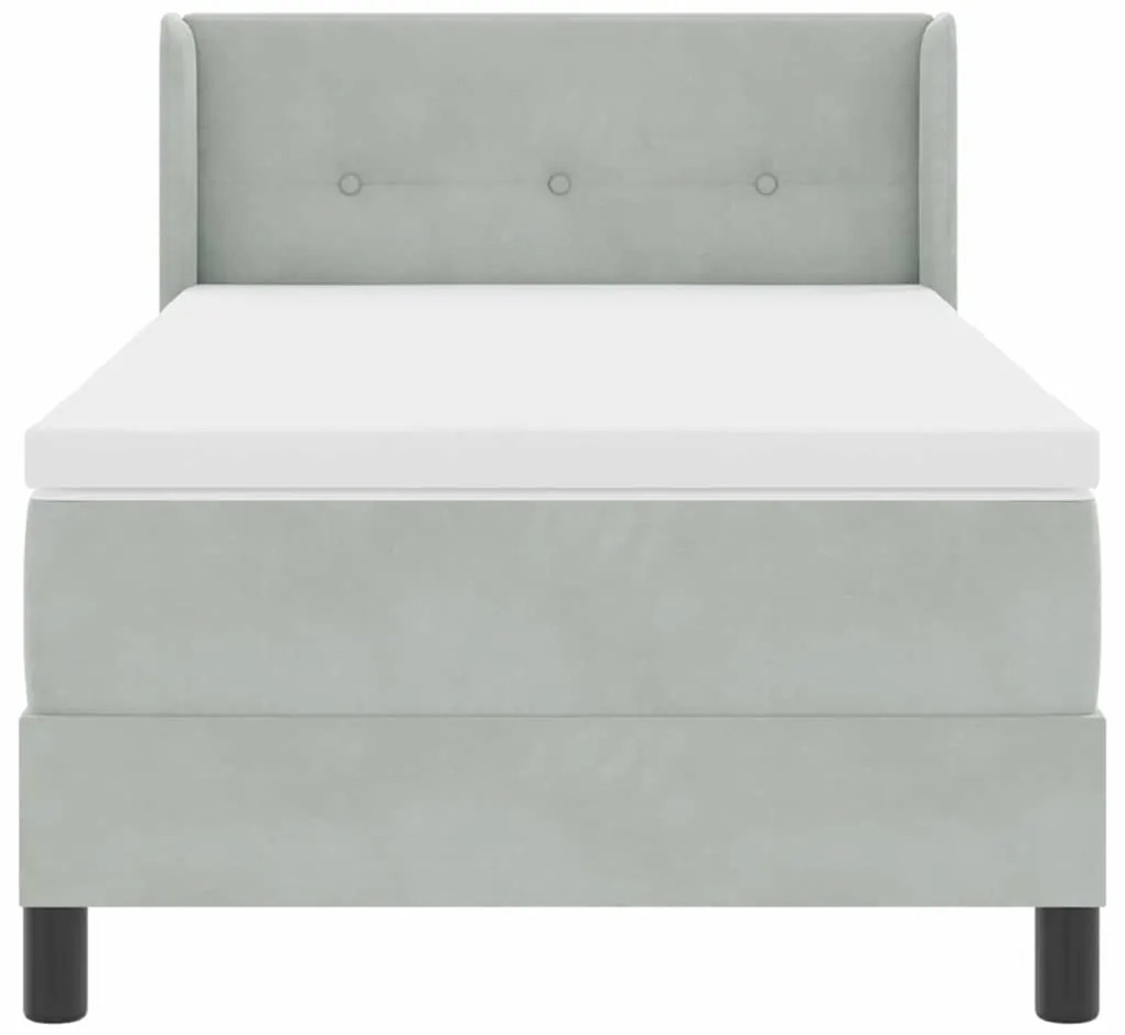 Cama Box Spring com Colchão Cinza Claro 90x190 cm Veludo