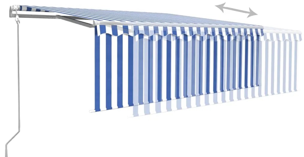Toldo automático c/ estore/LED/sensor de vento 4x3m azul/branco