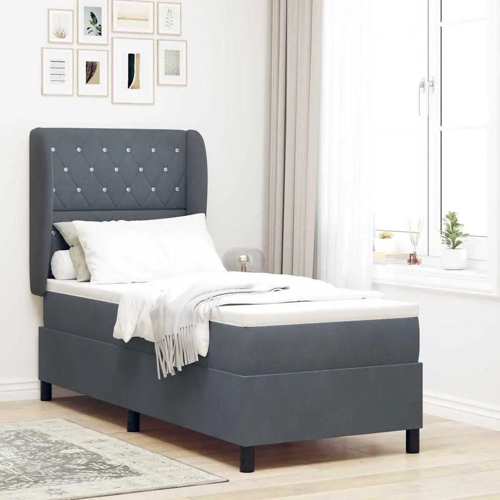 vidaXL Cama Box com Colchão Cinza Escuro 80 x 200 cm em Veludo