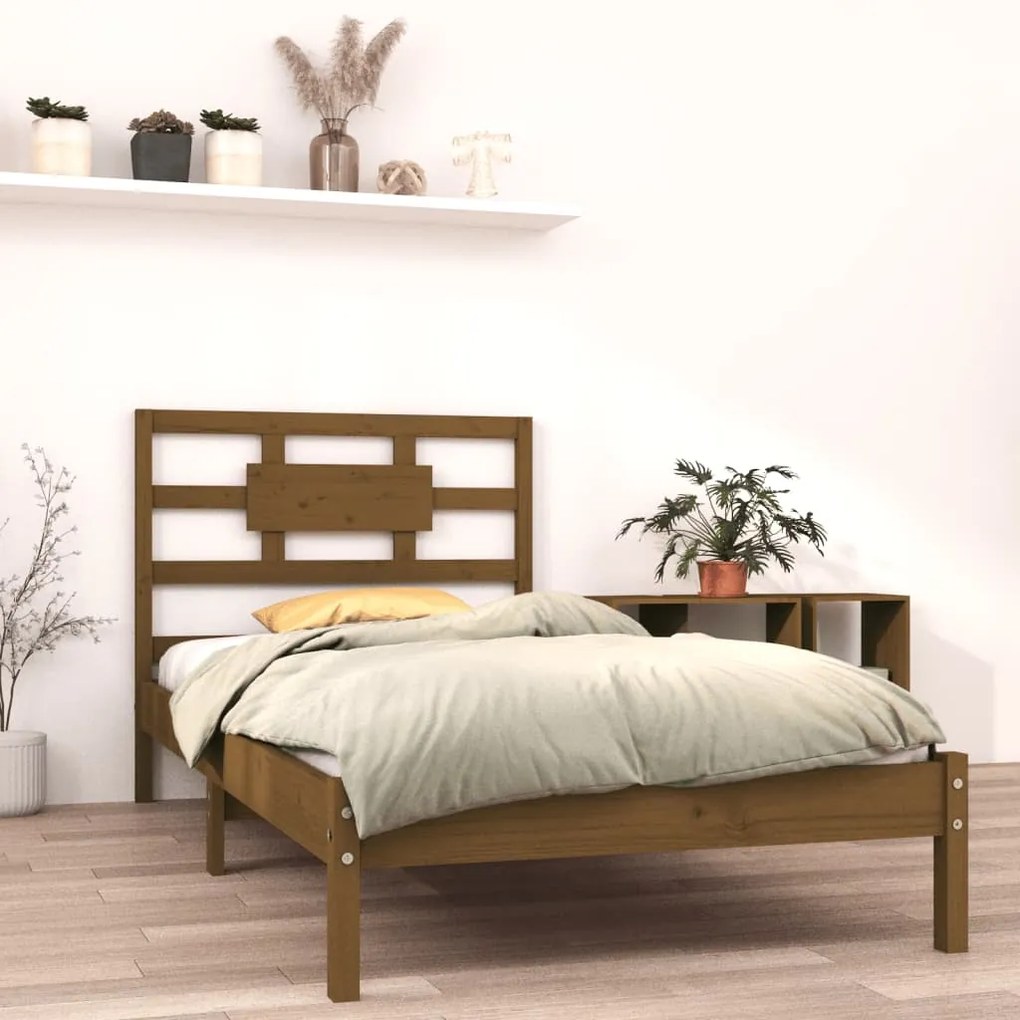 Estrutura de cama 90x200 cm madeira maciça castanho mel