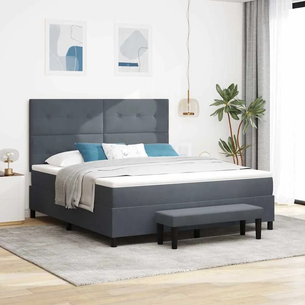 vidaXL Cama Box com colchão Cinzento escuro 180 x 200 cm Veludo