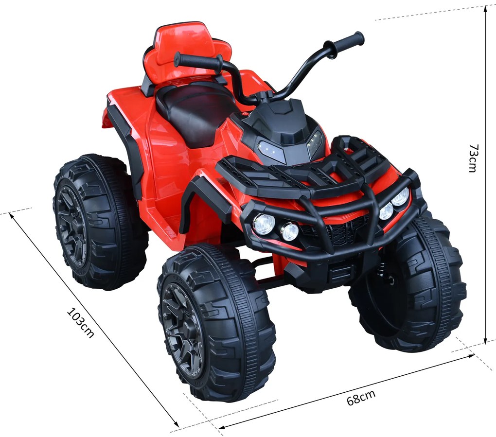 ® Motoquatro Elétrica Infantil de Bateria 12V com MP3 Rádio Luzes Sons 103x68x73 cm Carga 30 kg