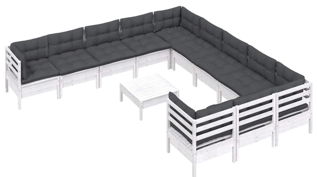 12 pcs conjunto lounge de jardim c/ almofadões pinho branco