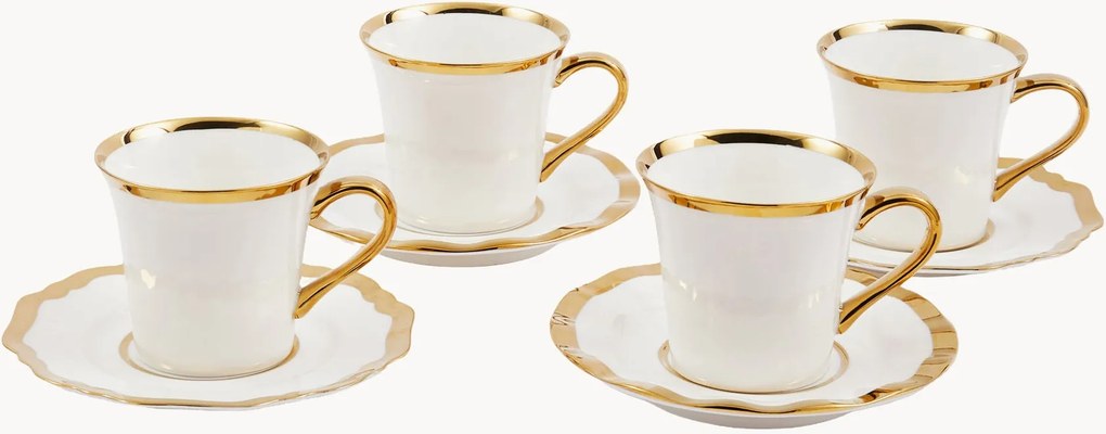 Chávenas de café em porcelana com pires Golden, conjunto de 4