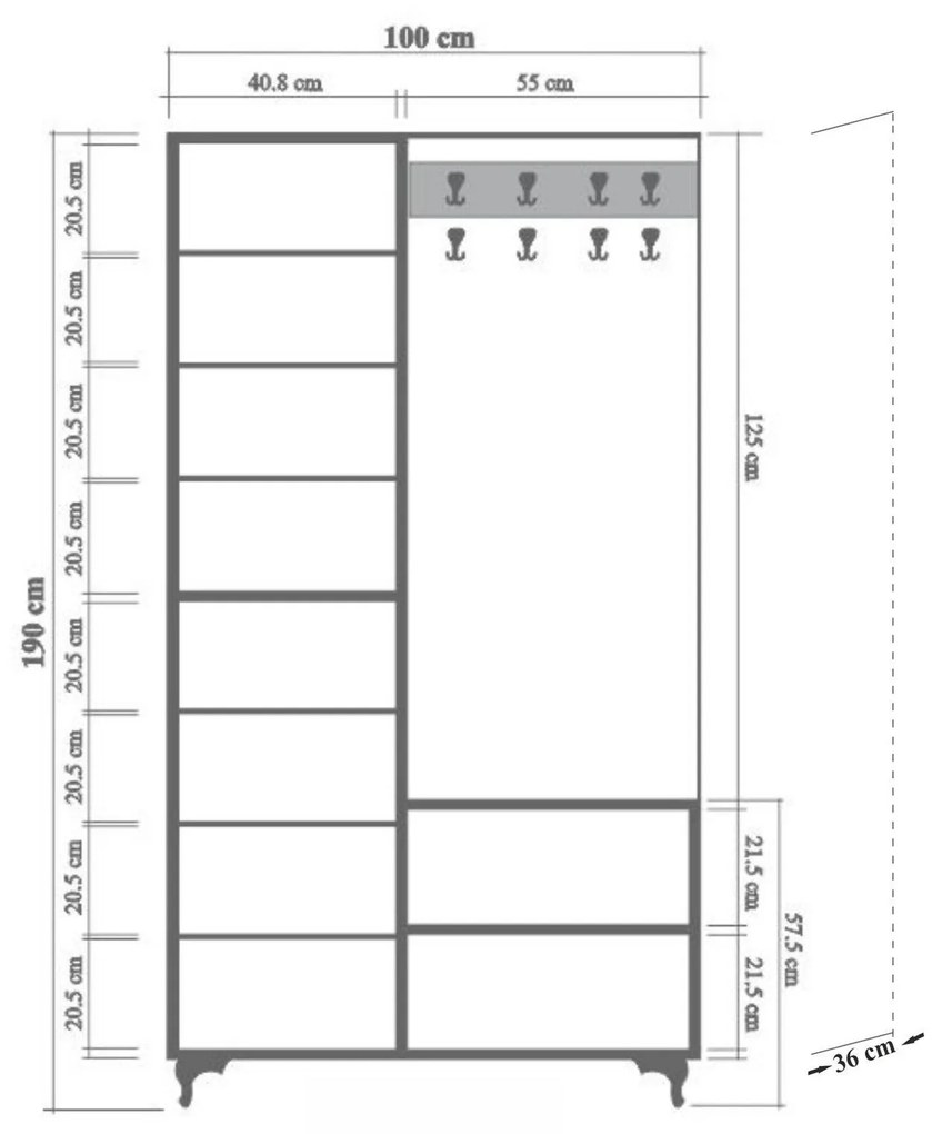 **** Cabideiro Inci – Carvalho Sonoma – 100 cm x 190 cm x 36 cm
**