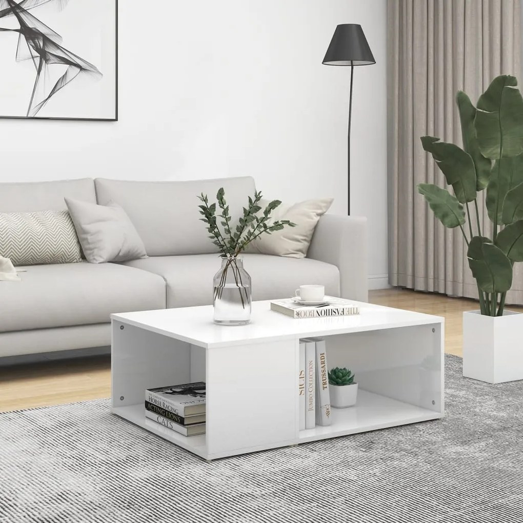 vidaXL Mesa de centro 90x67x33 cm contraplacado branco brilhante
