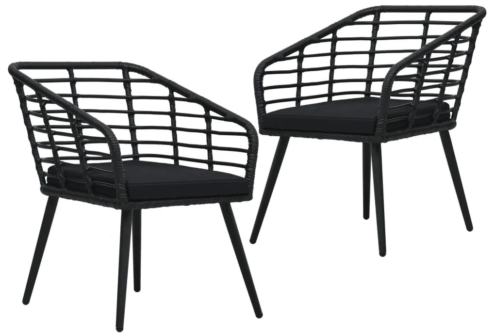 vidaXL Cadeiras de jardim com almofadões 2 pcs vime PE preto