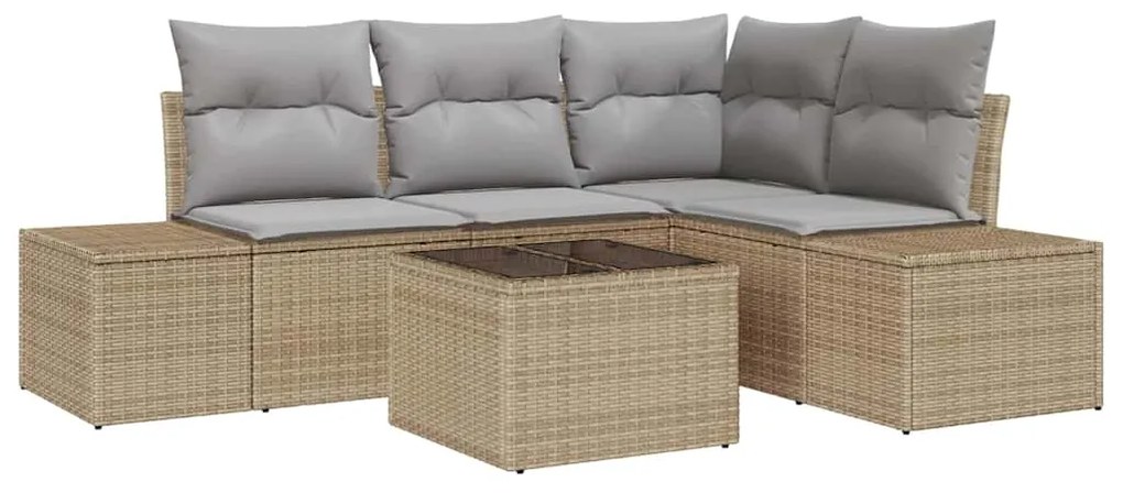 Conjunto de Sofá de Jardim 5 Peças com Almofadas em Polyrattan Preto