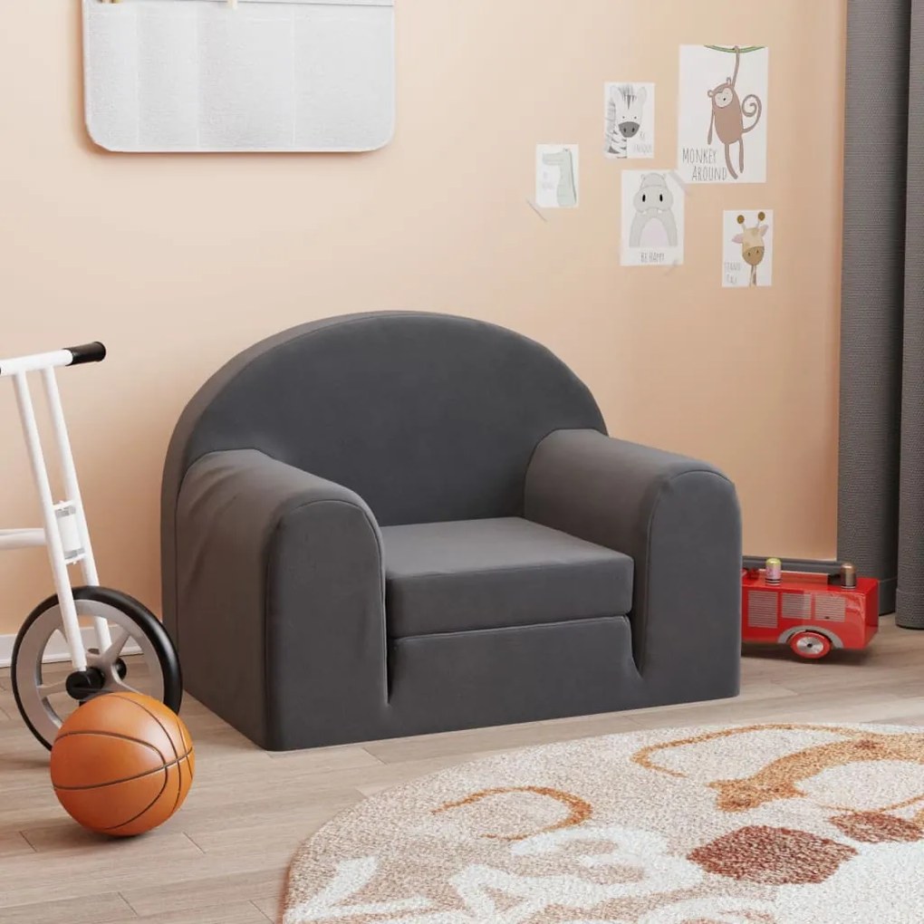 341799 vidaXL Sofá-cama infantil pelúcia macia antracite