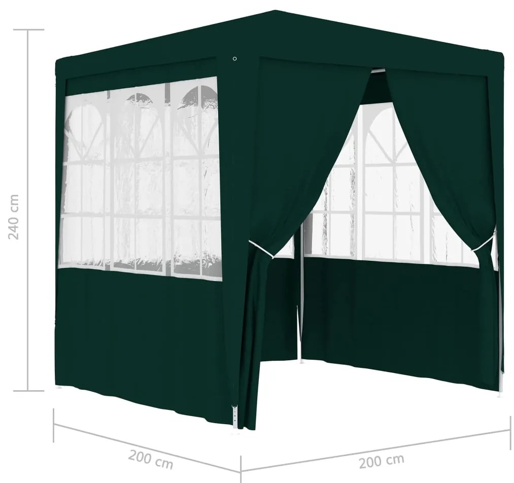 Tenda festas profissional c/ paredes laterais 2x2m 90g/m² verde