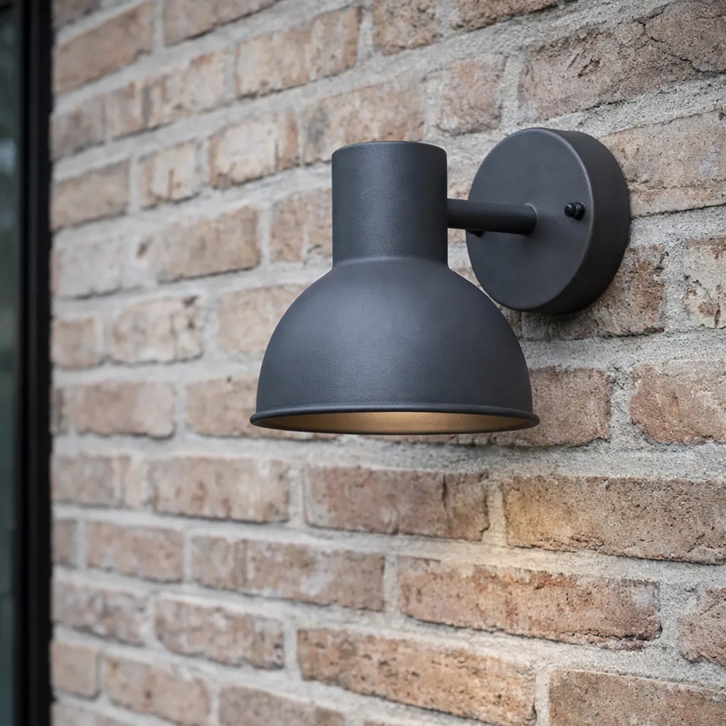 Candeeiro de parede exterior industrial cinzento escuro redondo IP44 - Natas