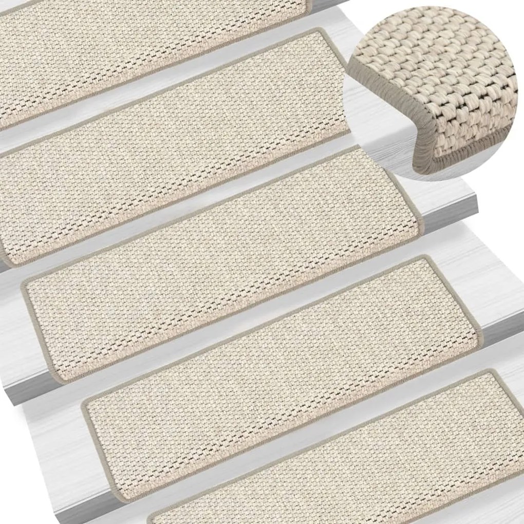 vidaXL Tapetes escada adesivos aspeto sisal 15pcs 65x21x4 cm platinado